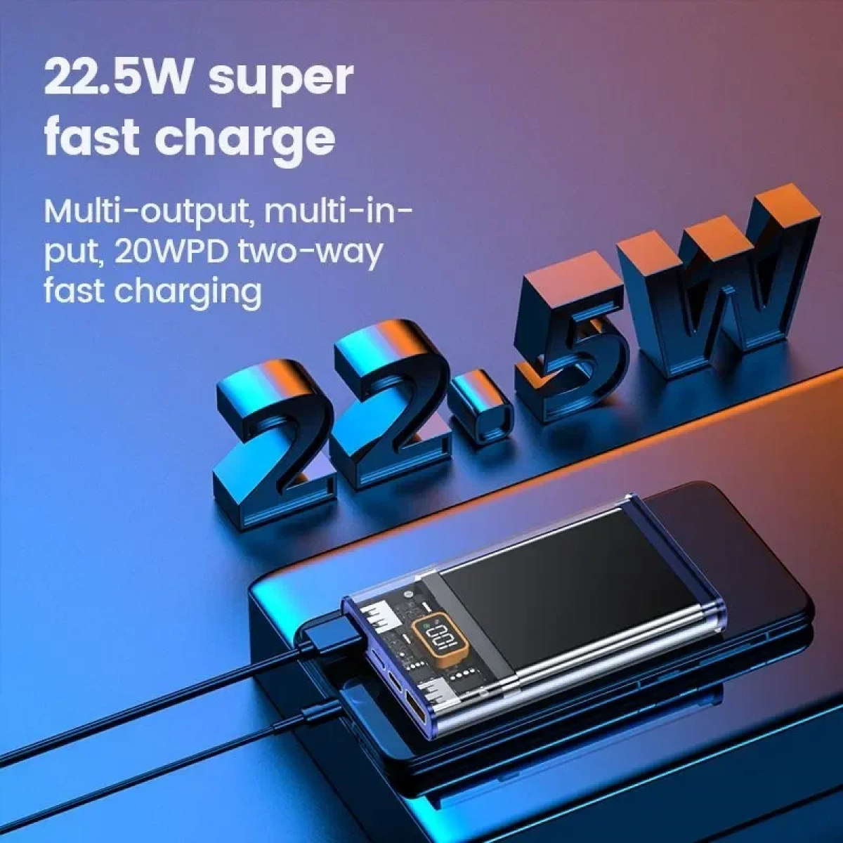 Διάφανο Powerbank Μπαταρία 20000mAh με 2 Θύρες USB 22.5 W Fast Charging Y161