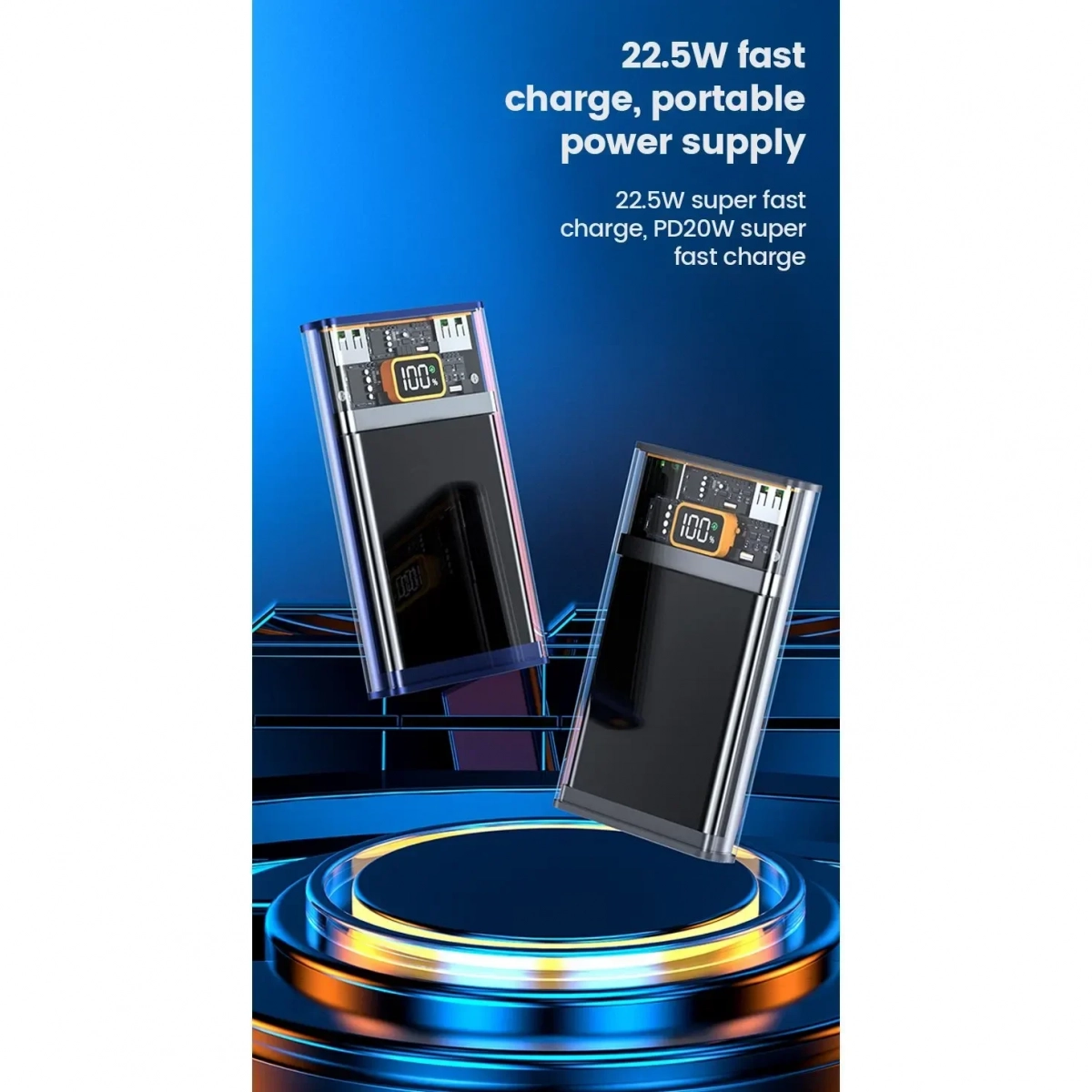 Διάφανο Powerbank Μπαταρία 20000mAh με 2 Θύρες USB 22.5 W Fast Charging Y161