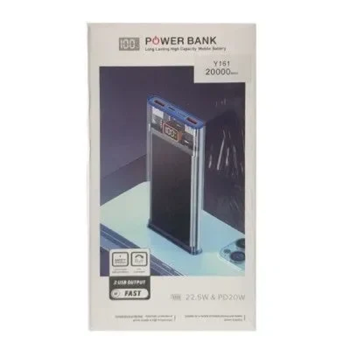 Διάφανο Powerbank Μπαταρία 20000mAh με 2 Θύρες USB 22.5 W Fast Charging Y161
