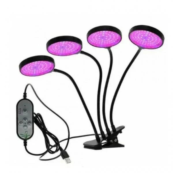 Τετραπλό Φωτιστικό LED USB Ανάπτυξης Φυτών με Λαβίδα Στήριξης -μαύρο