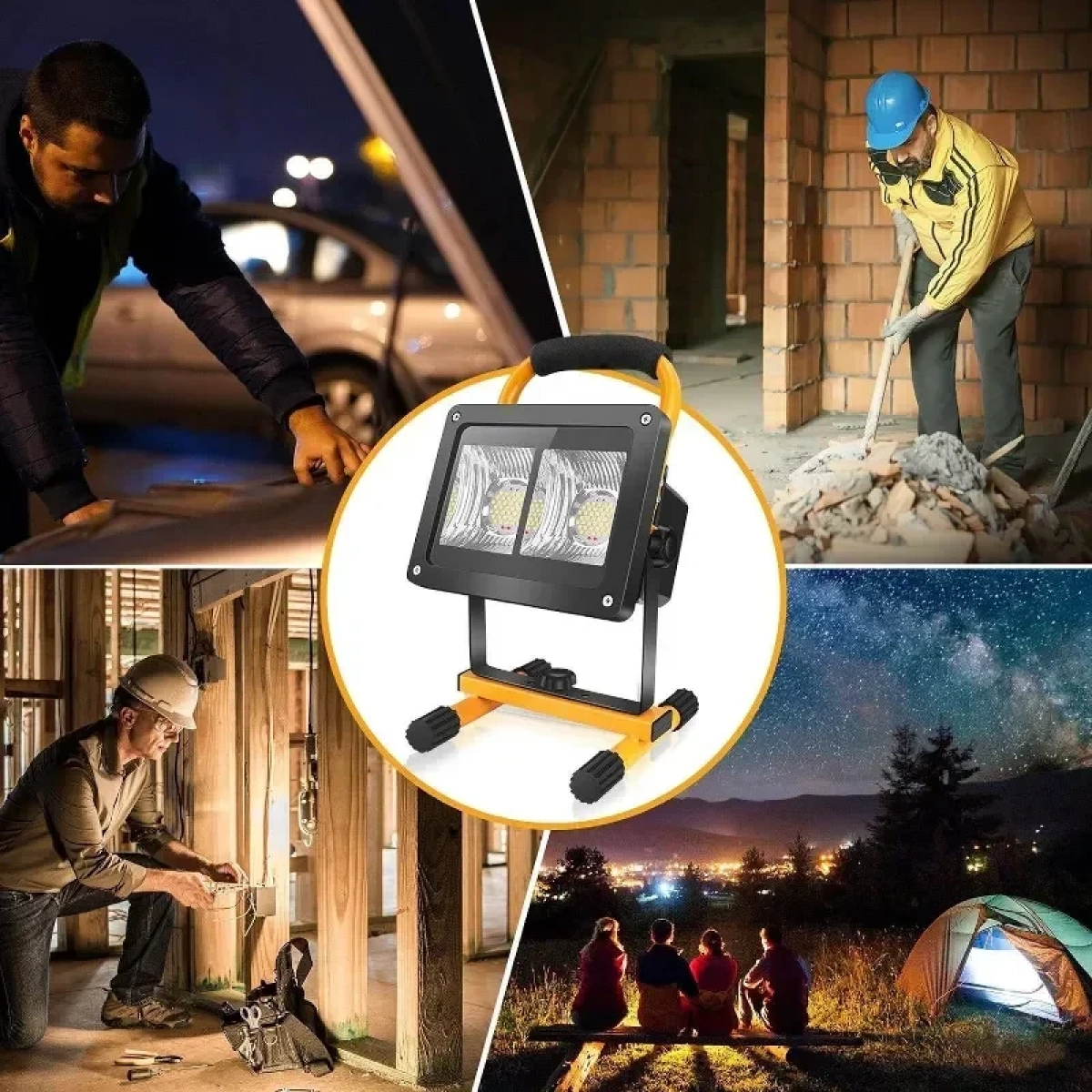 Φορητός Επαναφορτιζόμενος Προβολέας LED 60W USB OEM W864B – Μαύρο, Κίτρινο