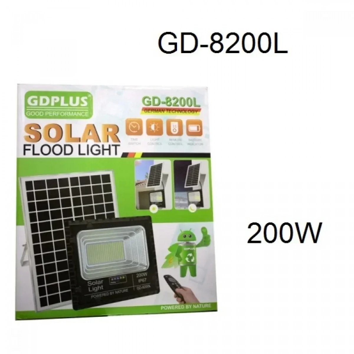 Ηλιακός προβολέας 200W με τηλεχειριστήριο GD-8200L μαύρο - Image 2