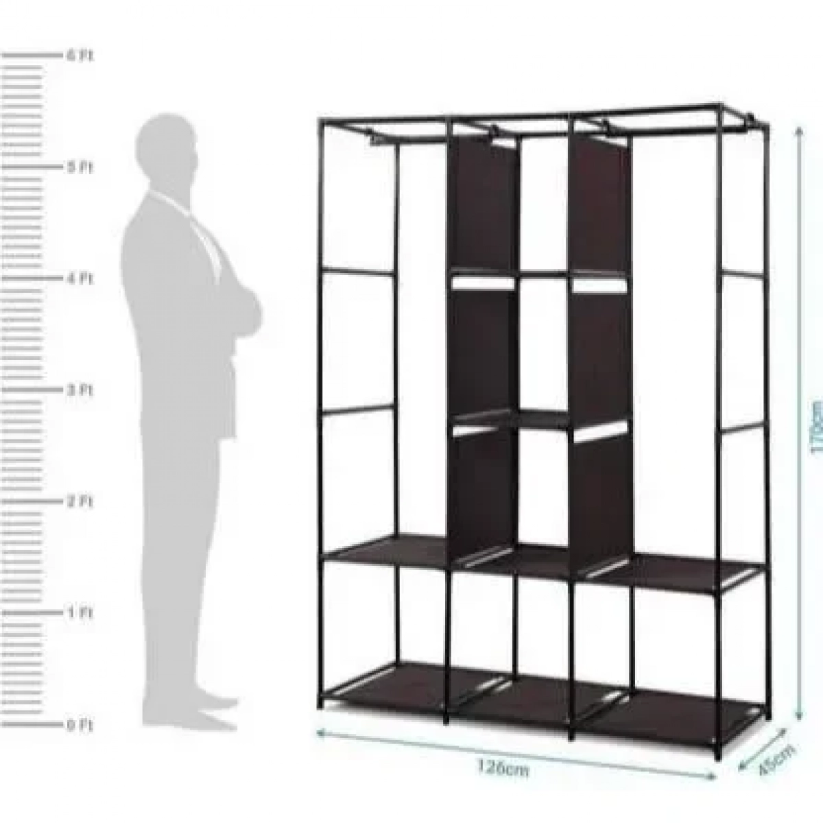 Ντουλάπα Τριπλή Με 8 Ράφια 130x45x175cm Μαύρη
