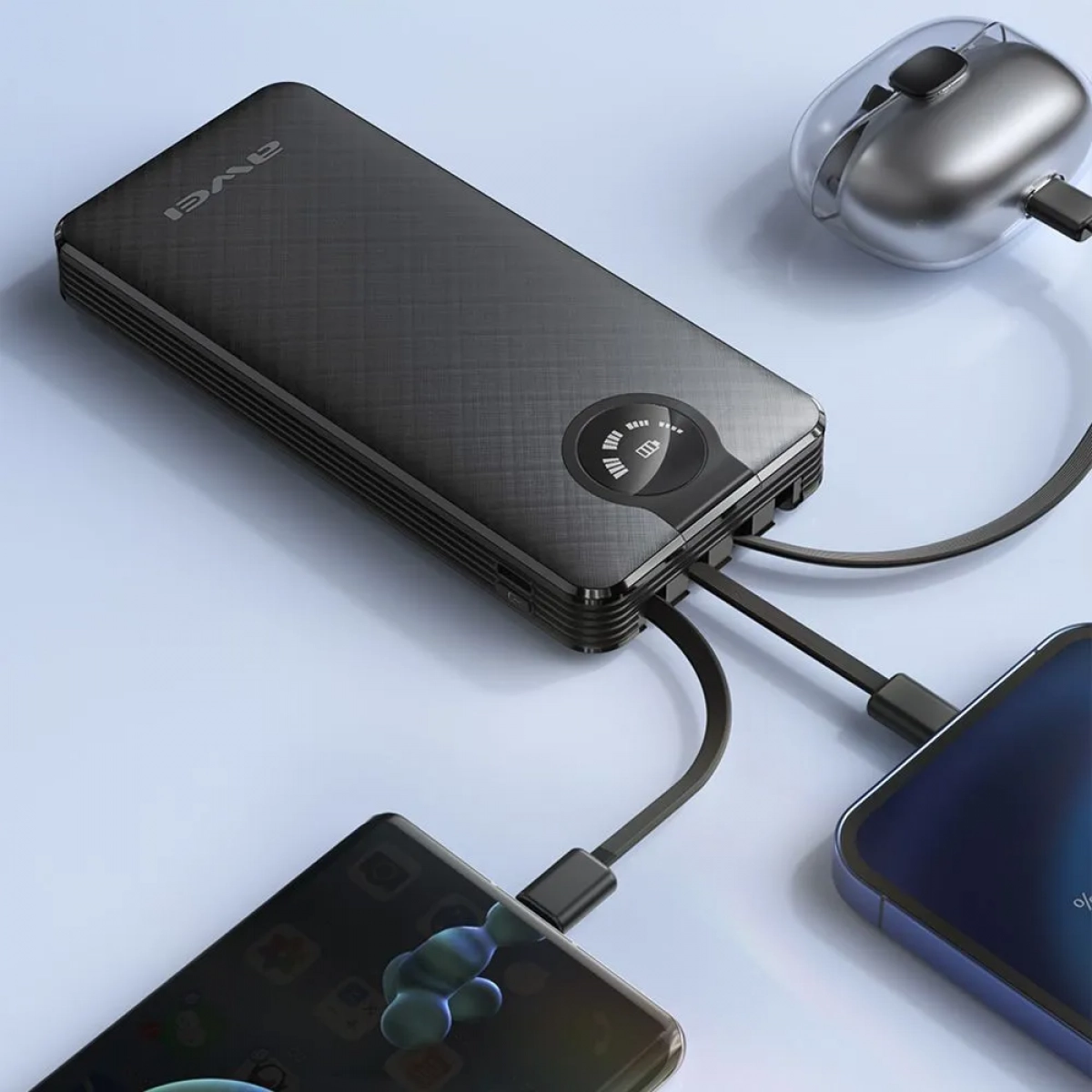 Powerbank 10000 mah με 4 καλώδια φόρτισης awei P133K (Μαύρο)