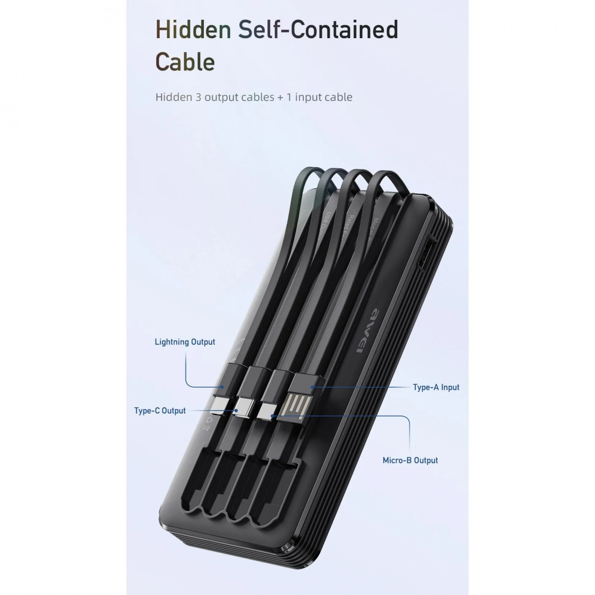Powerbank 10000 mah με 4 καλώδια φόρτισης awei P133K (Μαύρο)