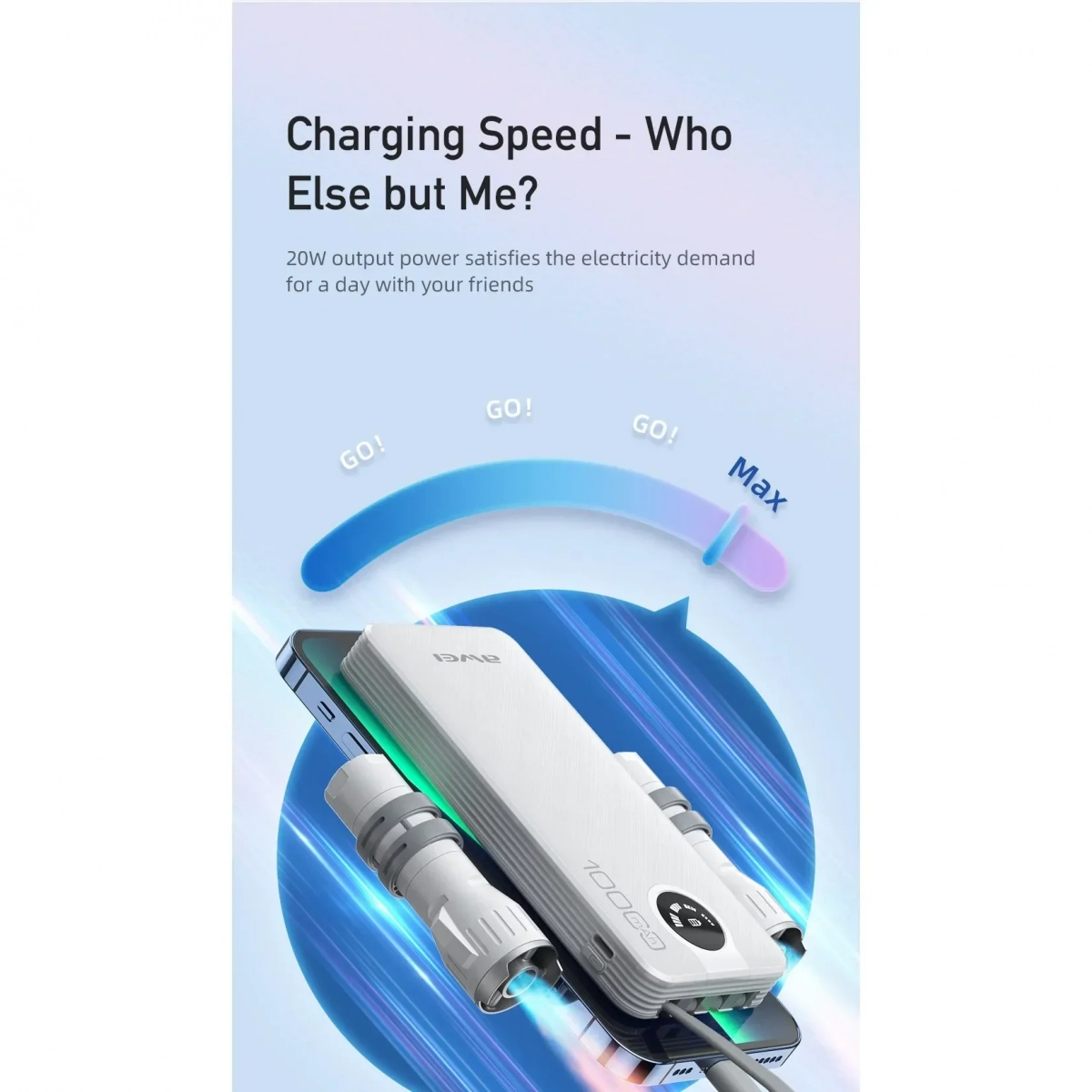Powerbank 10000 mah με 4 καλώδια φόρτισης awei P133K (Μαύρο)