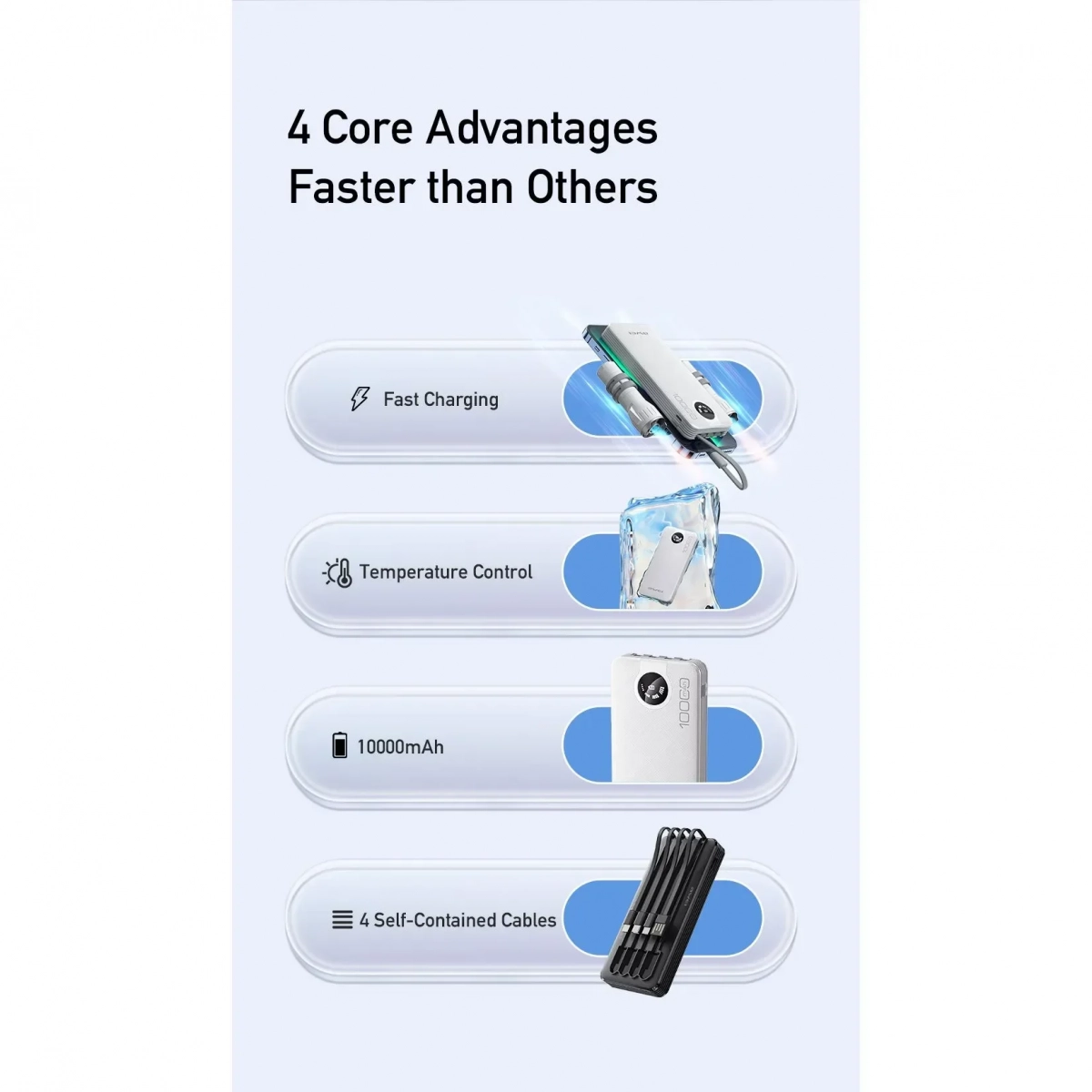 Powerbank 10000 mah με 4 καλώδια φόρτισης awei P133K (Μαύρο)