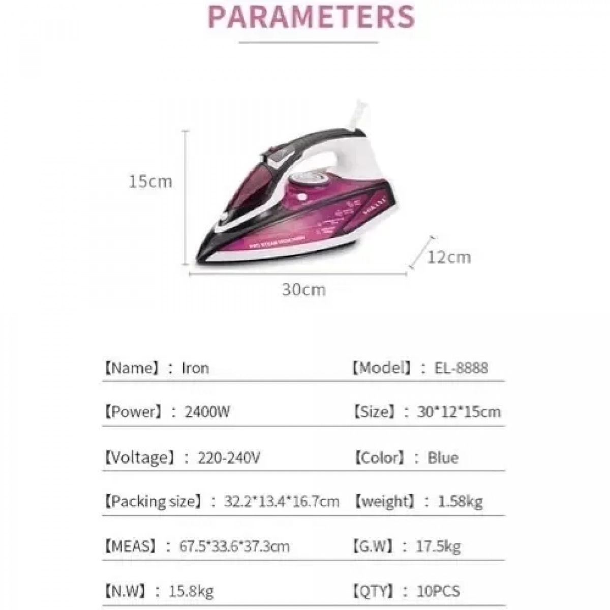 Επαγγελματικό σίδερο ατμού Sokany EL-8888 2400W Steam Iron Μωβ