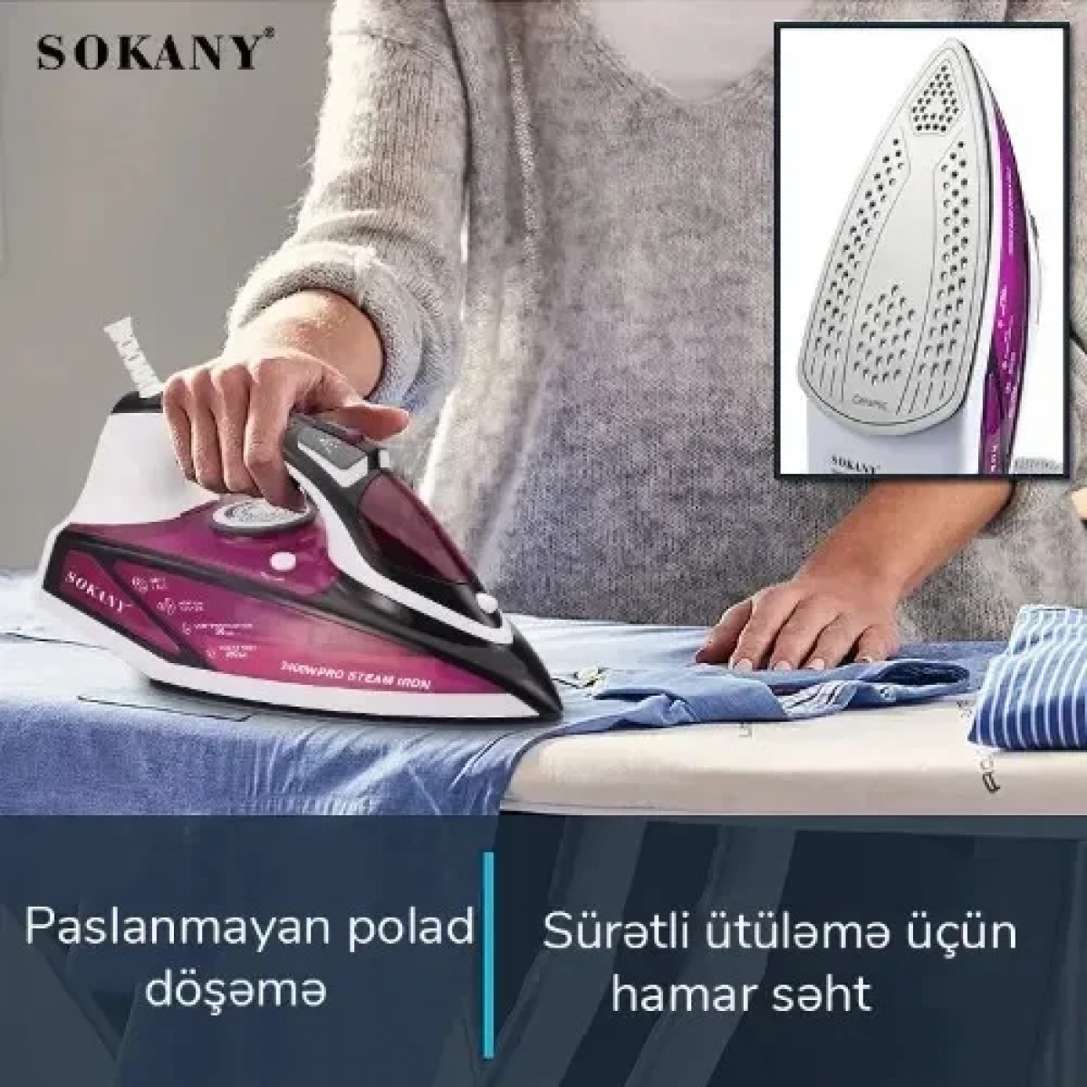 Επαγγελματικό σίδερο ατμού Sokany EL-8888 2400W Steam Iron Μωβ