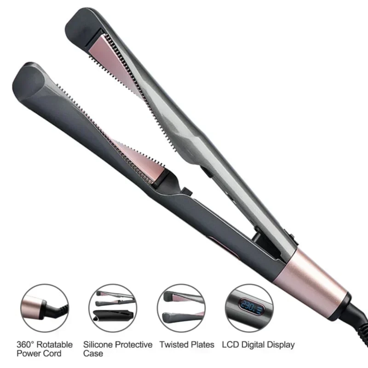 Ισιωτική πρέσα & ψαλίδι μαλλιών 2 σε 1 Curl and Straight - Rose Gold