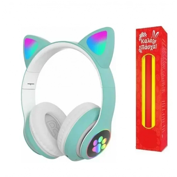 Λαμπάδα Ασύρματα ακουστικά Cat Headphones STN28 πράσινα
