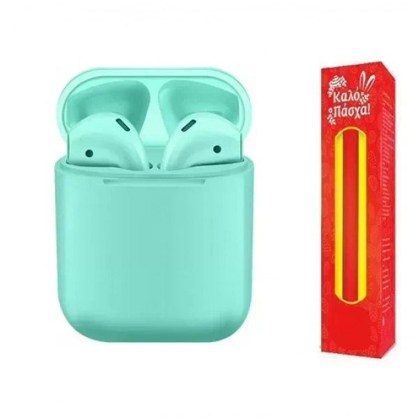 Ασύρματα Ακουστικά Earbuds i12 TWS Wireless Touch βεραμάν και ΔΩΡΟ η λαμπάδα