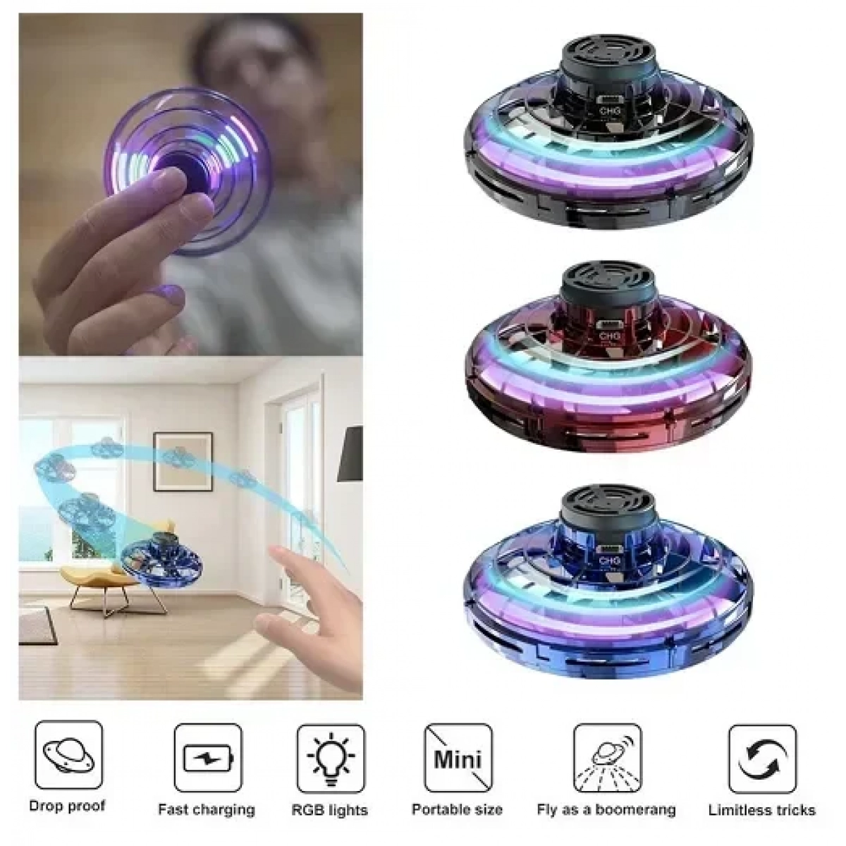 Επαναφορτιζόμενο Ιπτάμενο Fidget Spinner - Image 3