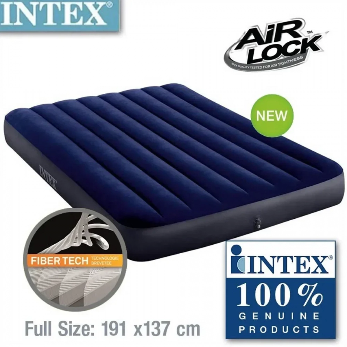 Intex Φουσκωτό Στρώμα Ύπνου Διπλό Classic Downy 64758 191x137x25εκ.