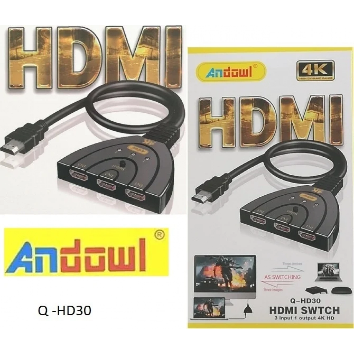 Μετατροπέας 4Κ HDMI switch 3 θύρες σε 1 Andowl Q-HD30 μαύρο - Image 5