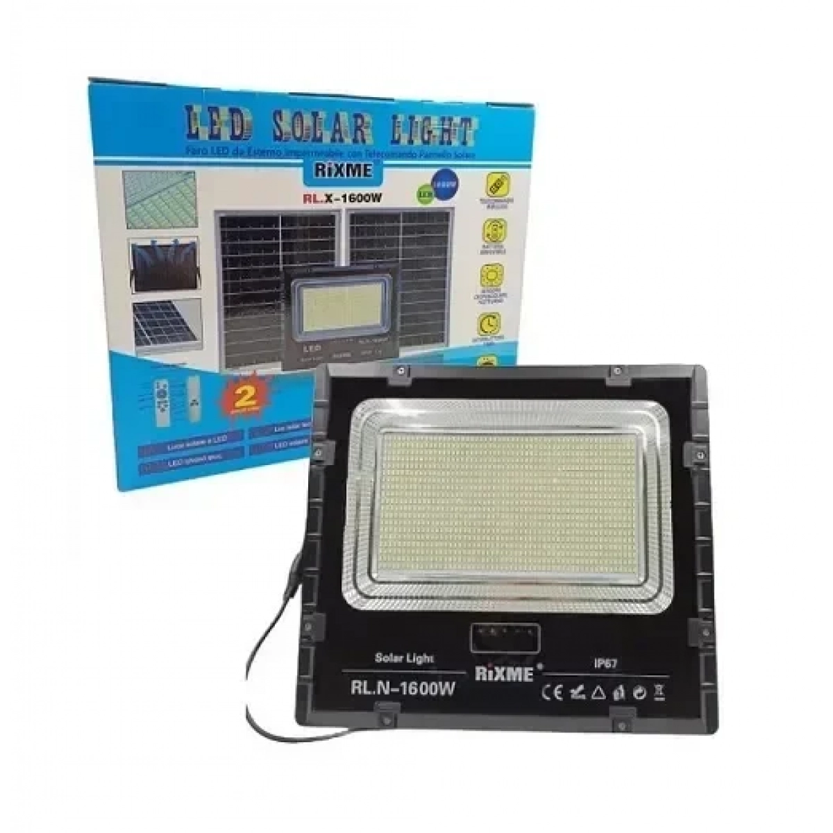 Προβολέας Led με 2 ηλιακά πάνελ Rixme RL.X-1600W