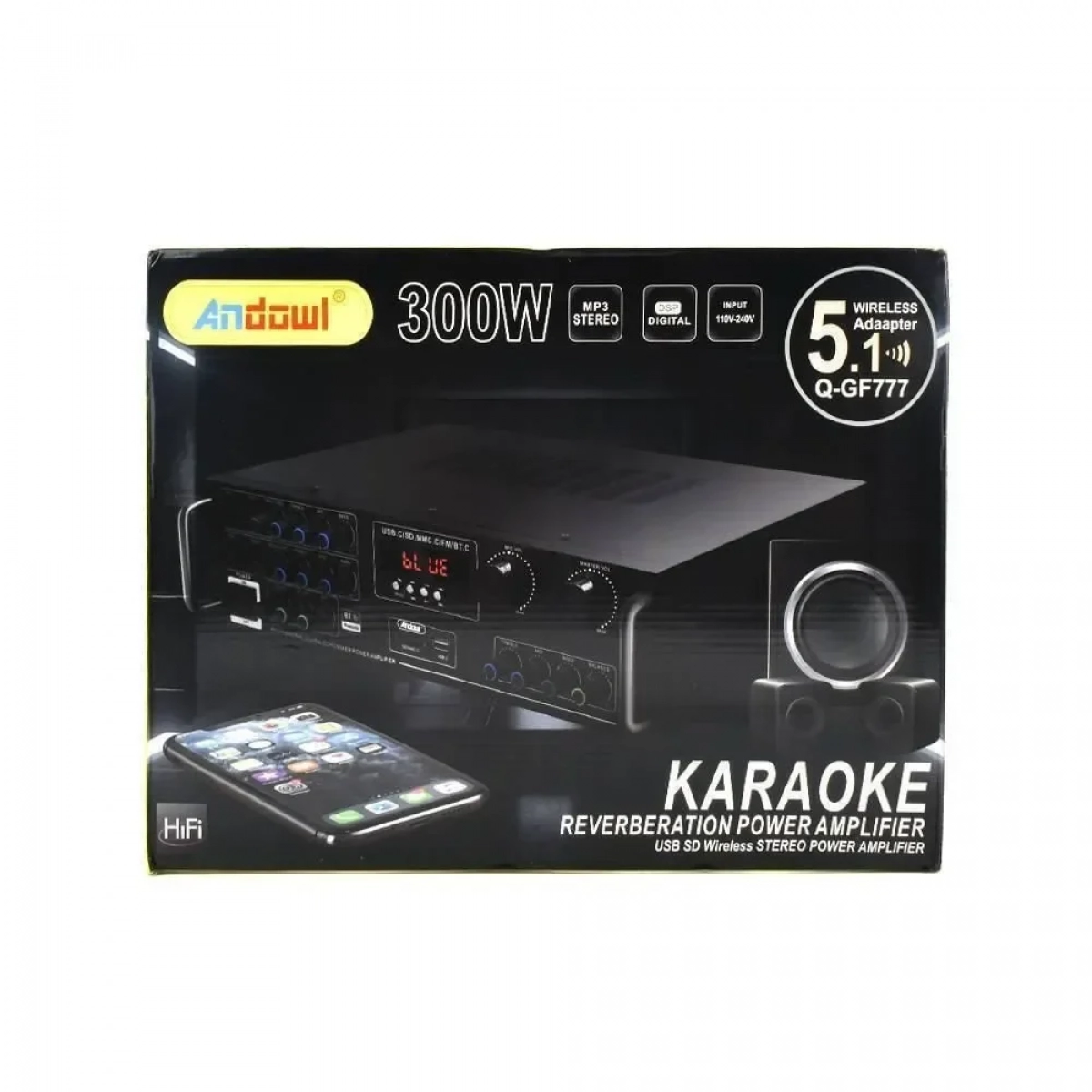 Ενισχυτής 300W με λειτουργία karaoke και τηλεχειριστήριο Andowl Q-GF777 μαύρο