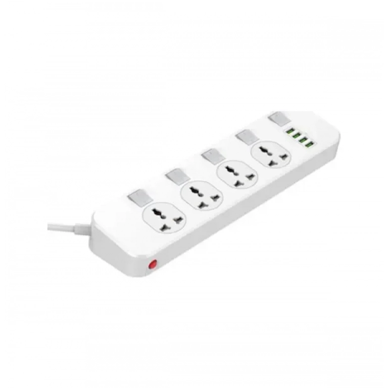 Ldnio Πολύπριζο Ασφαλείας 4 Θέσεων με Διακόπτη, 4 USB και Καλώδιο 2m Λευκό SC-4408