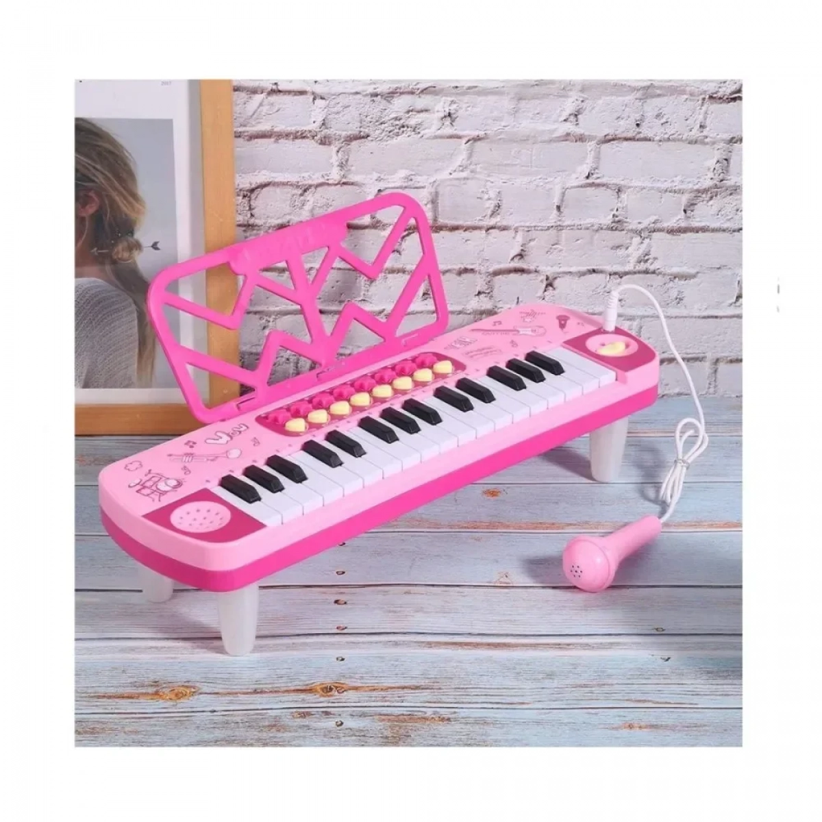 Παιδικό μουσικό όργανο πιάνο με μικρόφωνο, σε χρώμα ροζ