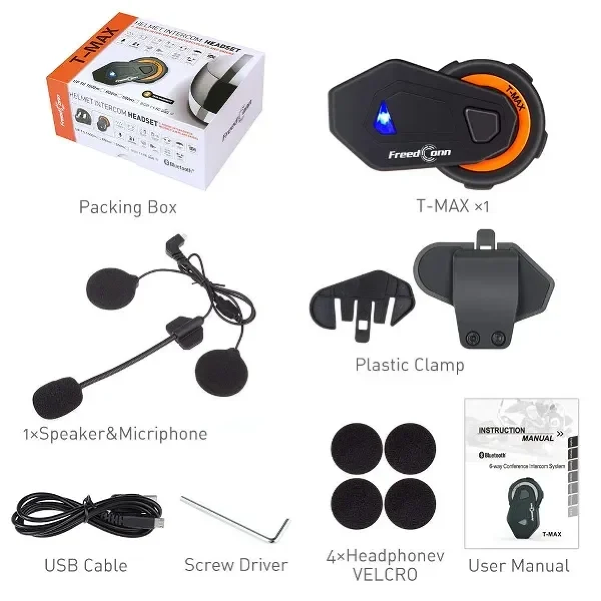 Ασύρματη ενδοεπικοινωνία για κράνος με bluetooth headset BT Interphone FM Radio Bluetooth 4.1 Up 1000m Freedconn T-MAX