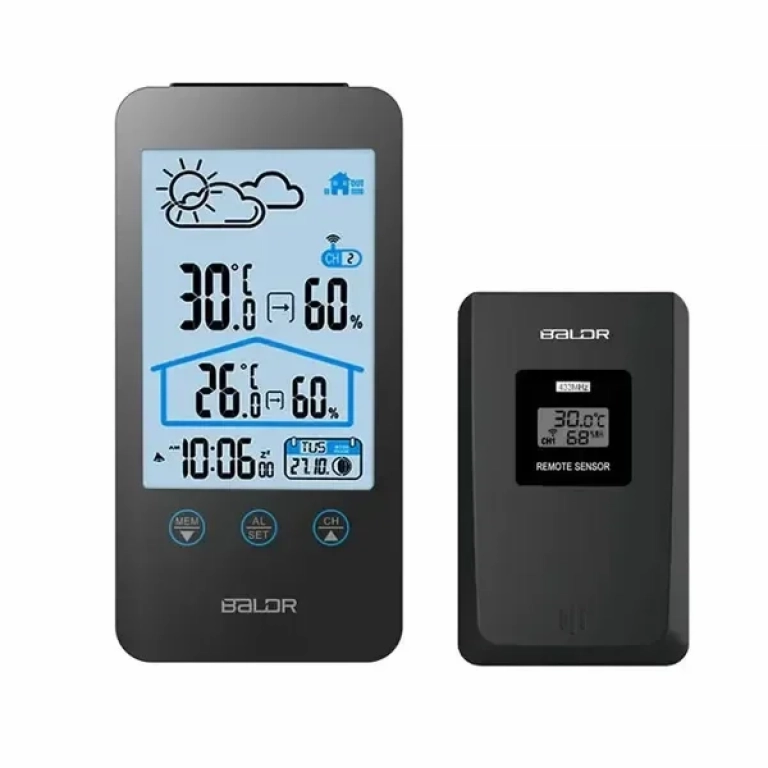 Ασύρματος Σταθμός Καιρού, Θερμόμετρο, Υγρασιόμετρο , Ξυπνητήρι Baldr Μαύρο