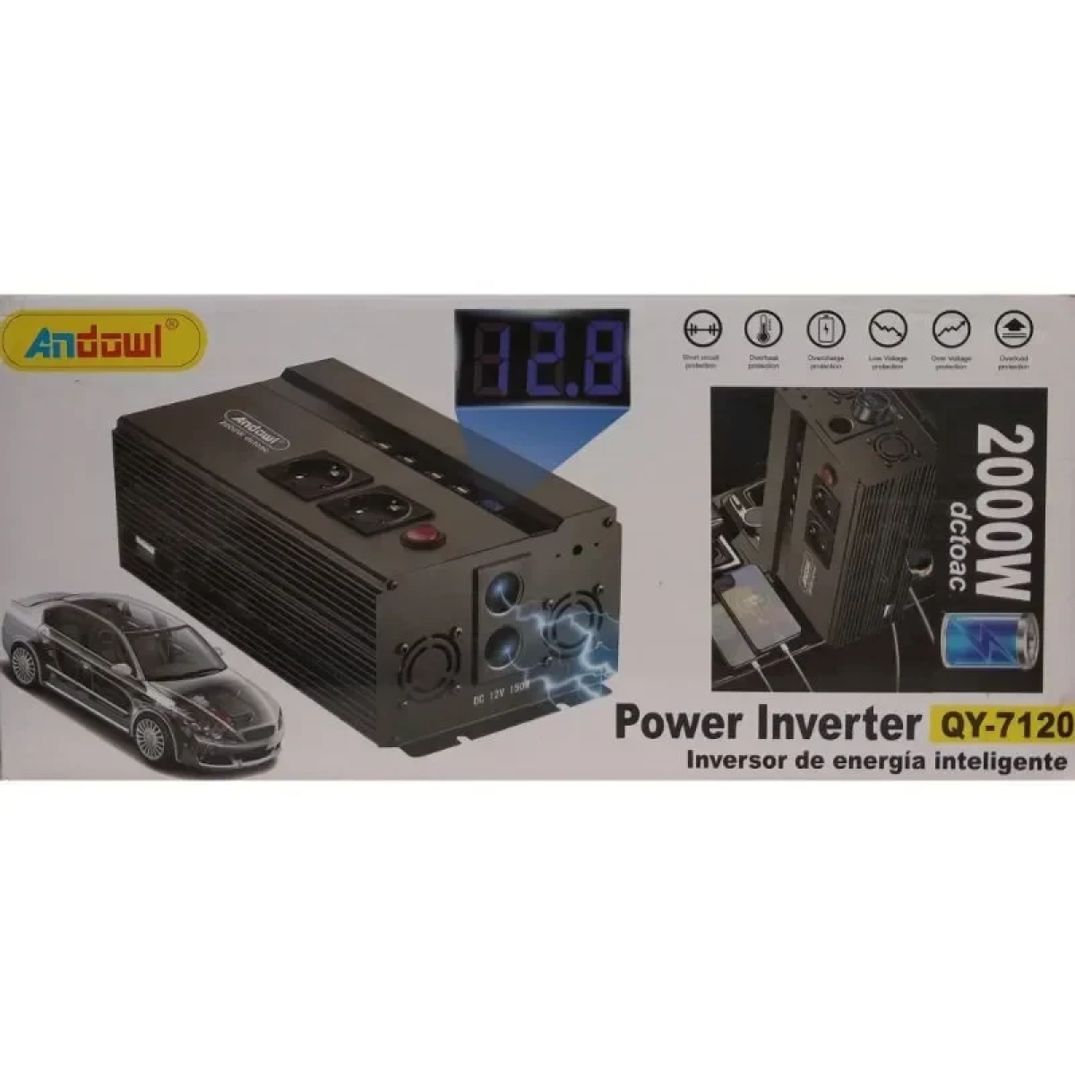 Inverter Τροποποιημένου Ημιτόνου 2000W για 12V DC Andowl QY-7120