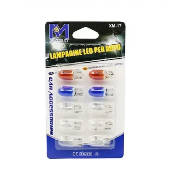 Λάμπες LED T10 αυτοκινήτου σετ 10 τεμάχια 5W 12V λευκό - μπλε - κόκκινο