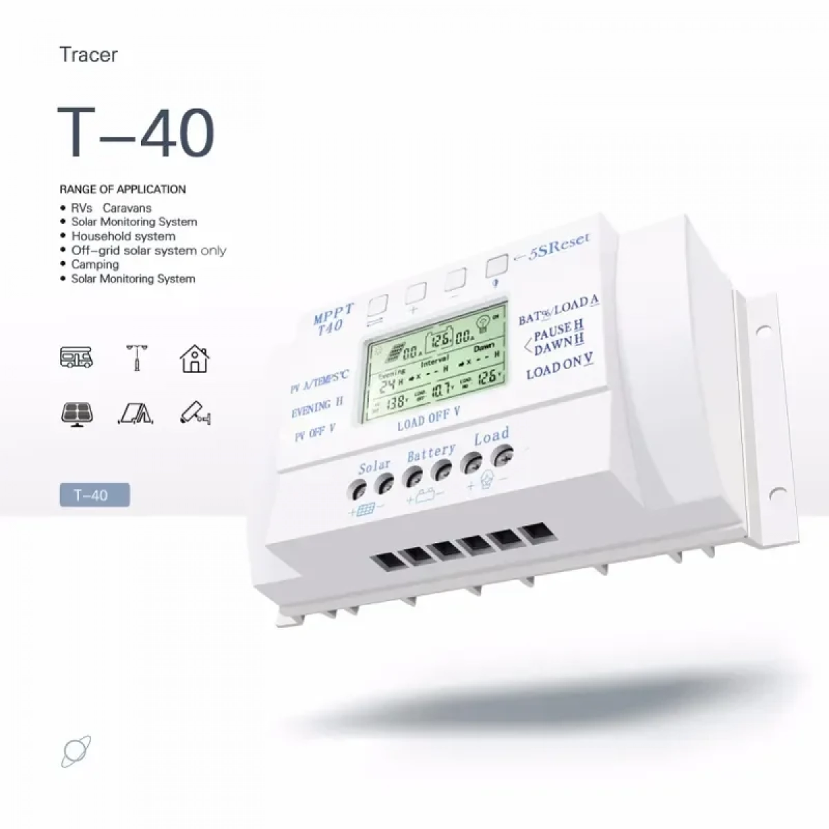 Ρυθμιστής Φόρτισης PWM-MPPT LCD T40 40Ah 12V/24V