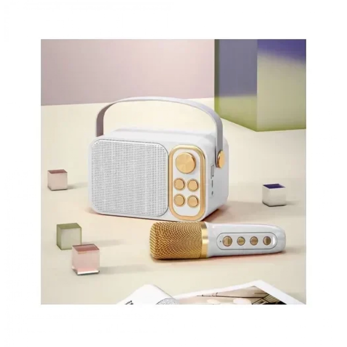 Σύστημα καραόκε με ασύρματο μικρόφωνο Bluetooth WY-YS104 λευκό - Image 3