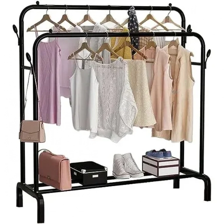 Διπλή Κρεμάστρα Δαπέδου και Παπουτσοθήκη Με Μεταλλική Μαύρο 145x110x55cm