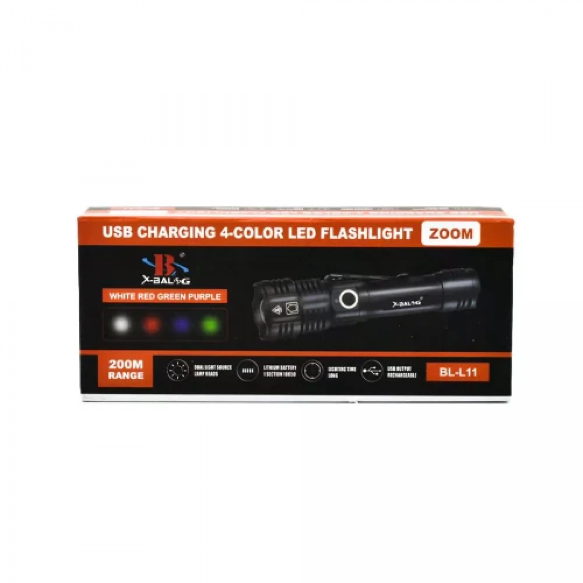 Φακός LED Αλουμινίου 4 Χρωμάτων Φωτισμού X-Balog BL-L11 – Μαύρος