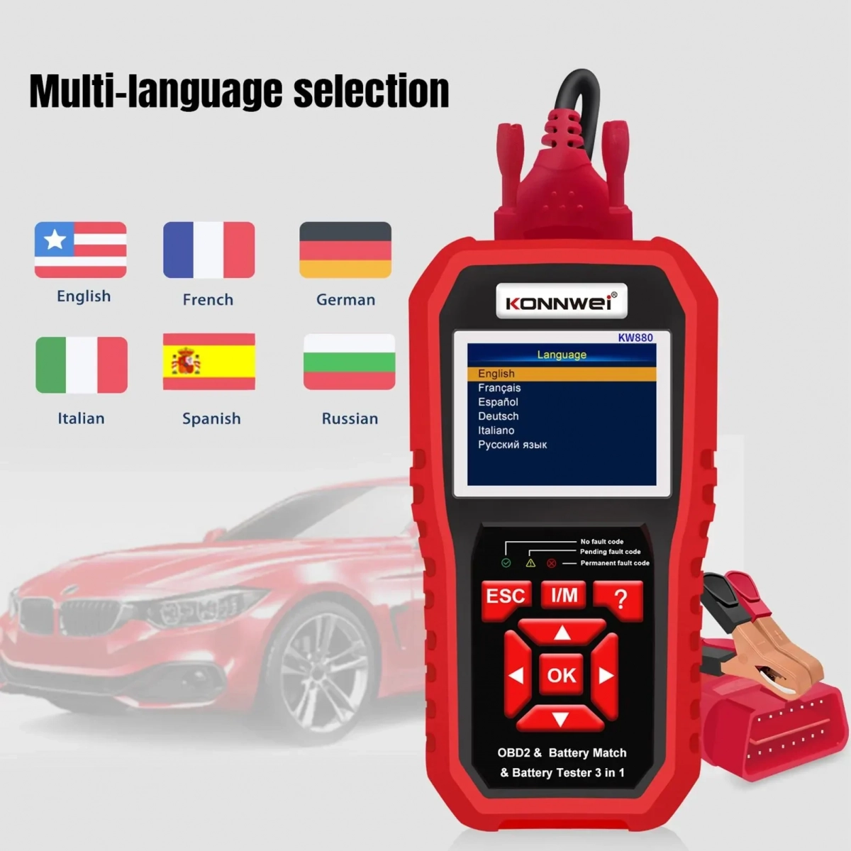 Konnwei KW880 Ψηφιακό Battery Tester με Κροκοδειλάκια