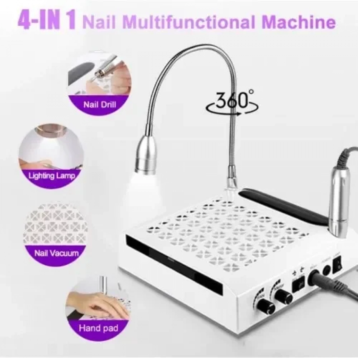 Επαγγελματικός τροχός νυχιών - συλλέκτης σκόνης με LED φωτισμό 80W 4 σε 1 BQ-608 λευκό