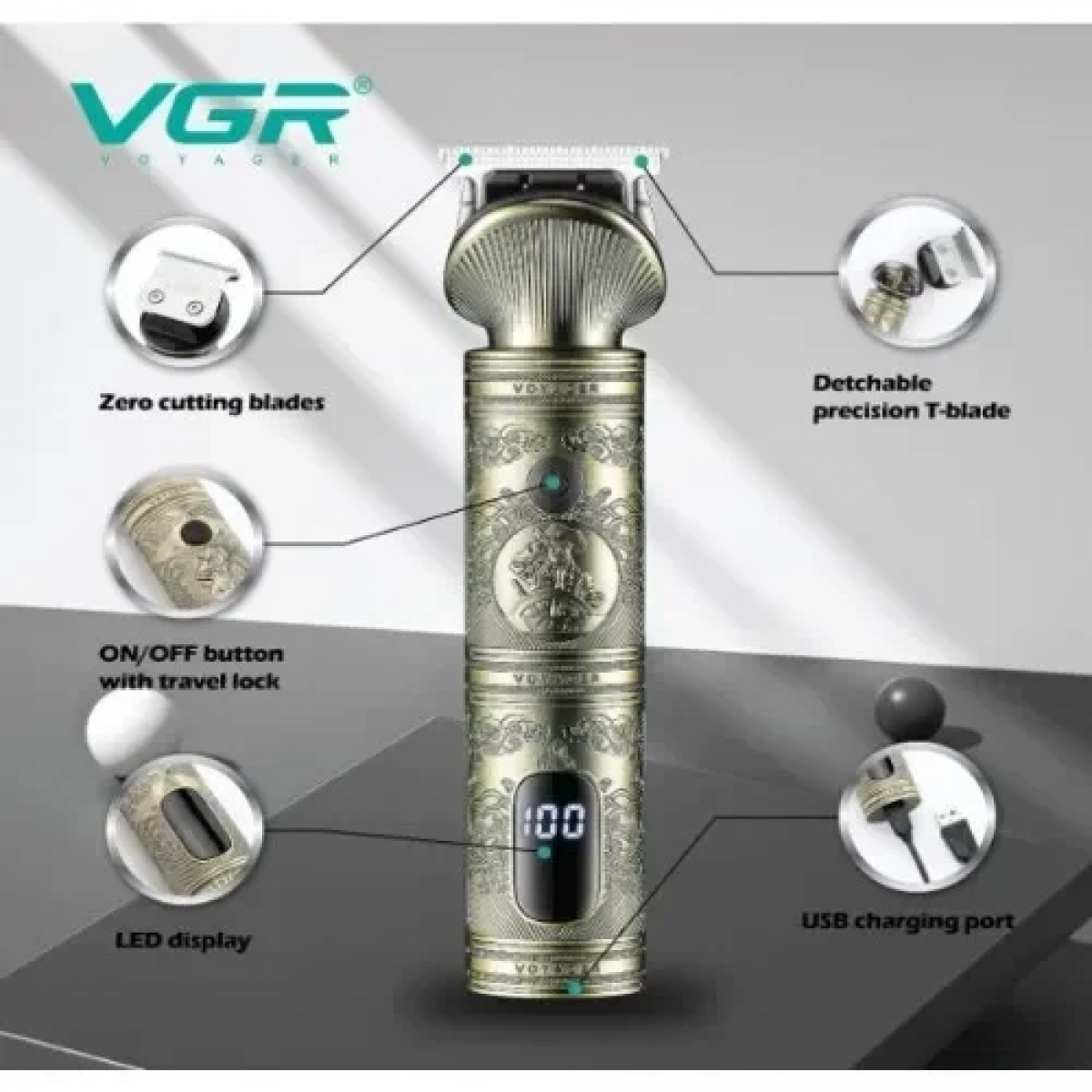 VGR V-962 Επαναφορτιζόμενη Κουρευτική Μηχανή Ασημί