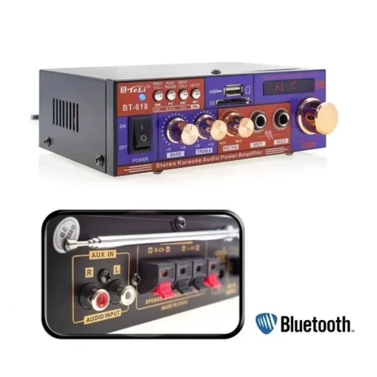Ενισχυτής με λειτουργία karaoke, bluetooth & τηλεχειριστήριο Mini Teli BT-618 μαύρο