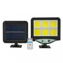 Επιτοίχιο ηλιακό φωτιστικό με ανιχνευτή κίνησης, αισθητήρα φωτός & τηλεχειριστήριο BK-128-4COB