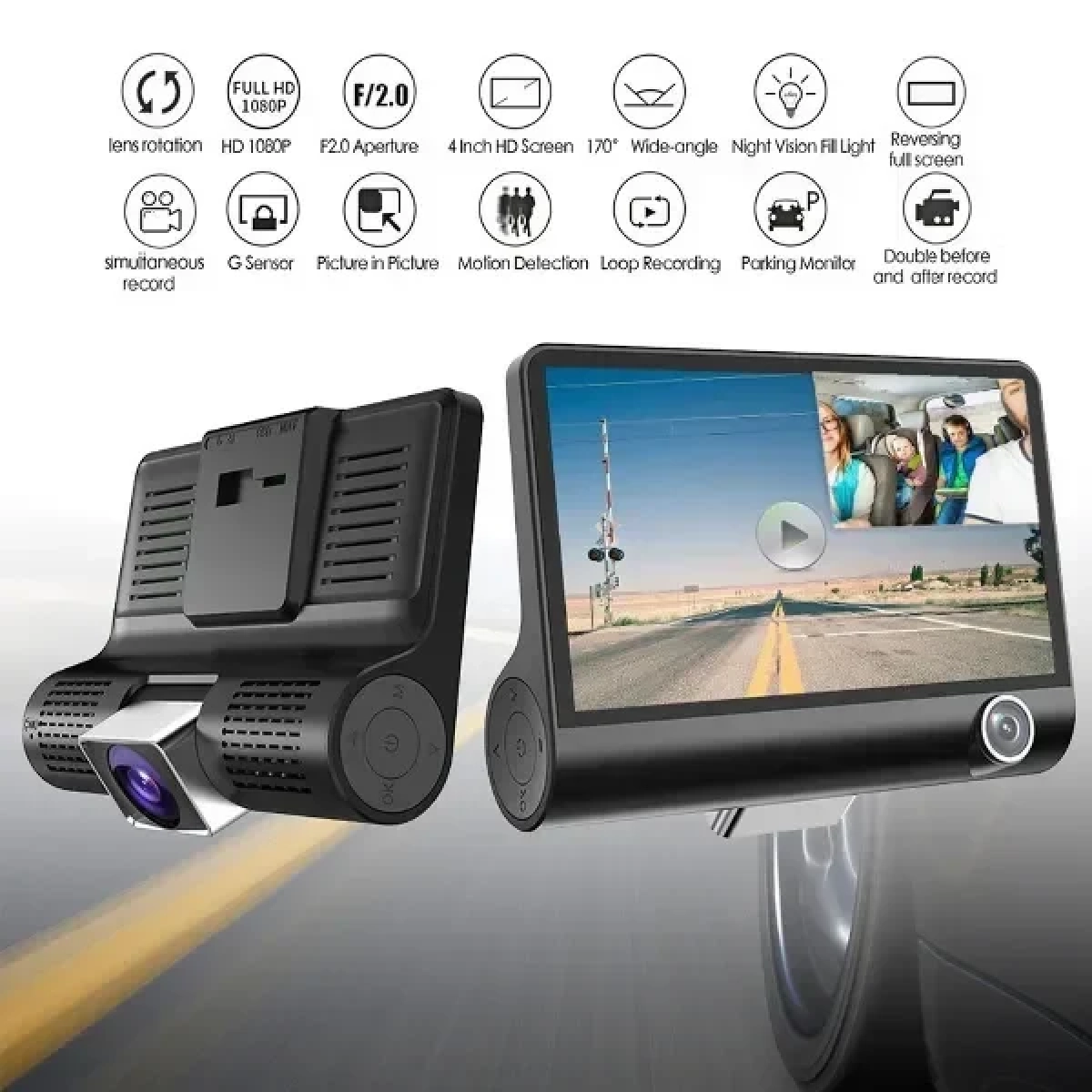 Φορητή κάμερα αυτοκινήτου με 3 φακούς full hd jg-x001