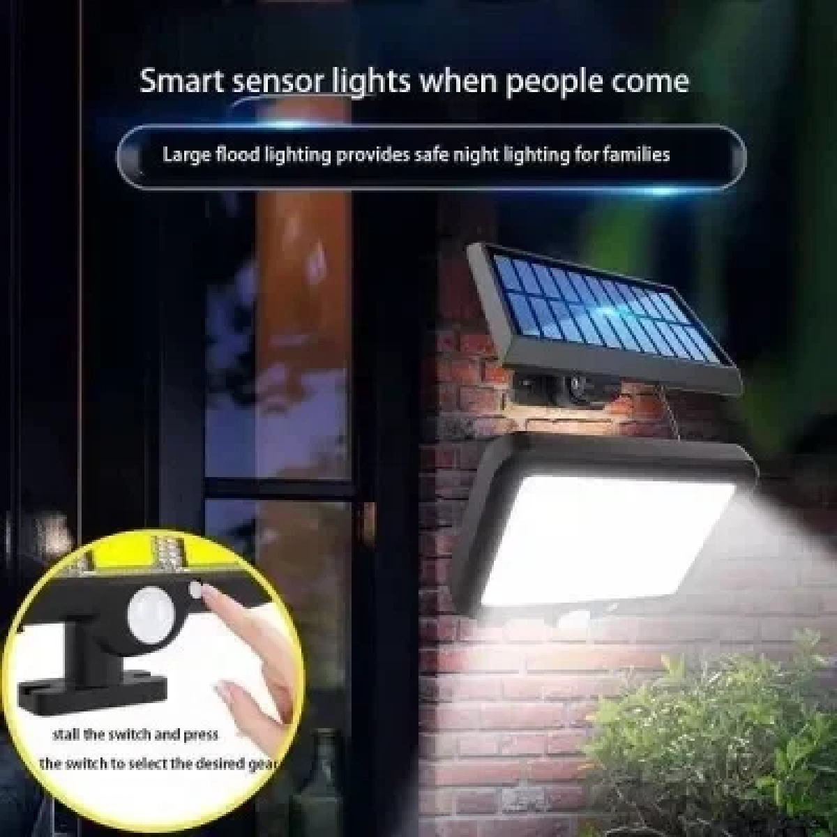 Ηλιακό φωτιστικό 140 LED με ανιχνευτή κίνησης & τηλεχειριστήριο YT-140 μαύρο