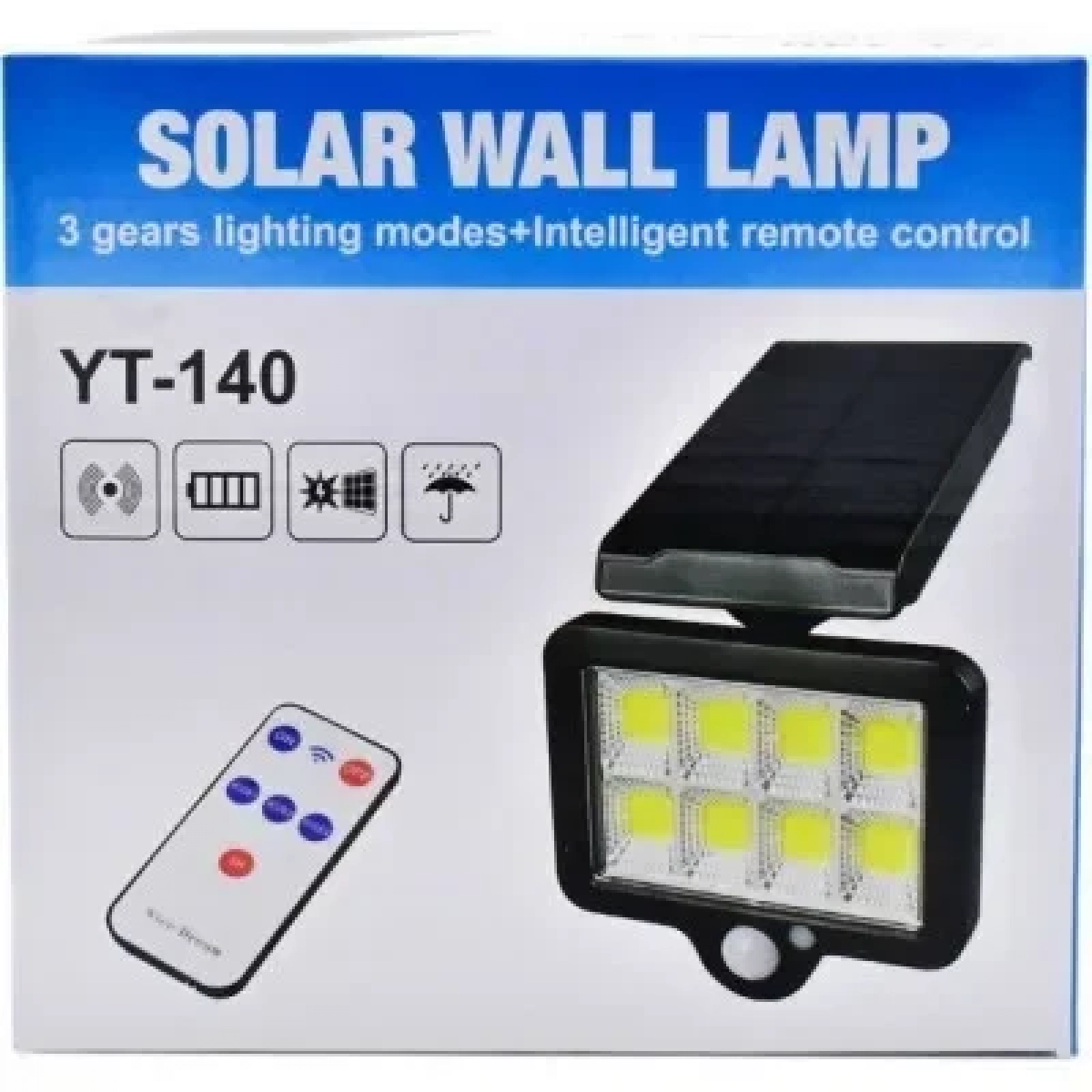 Ηλιακό φωτιστικό 140 LED με ανιχνευτή κίνησης & τηλεχειριστήριο YT-140 μαύρο