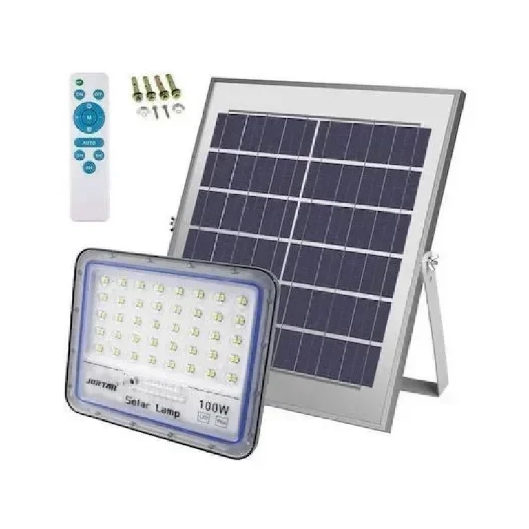 Led Αδιάβροχος Ηλιακός Προβολέας 100W 14080LM με Πάνελ και Τηλεχειριστήριο Jortan JT-100W