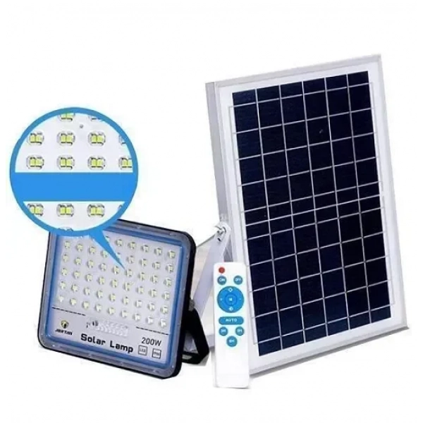 Led Αδιάβροχος Ηλιακός Προβολέας 200W 9000LM με Πάνελ και Τηλεχειριστήριο Jortan JT-200W