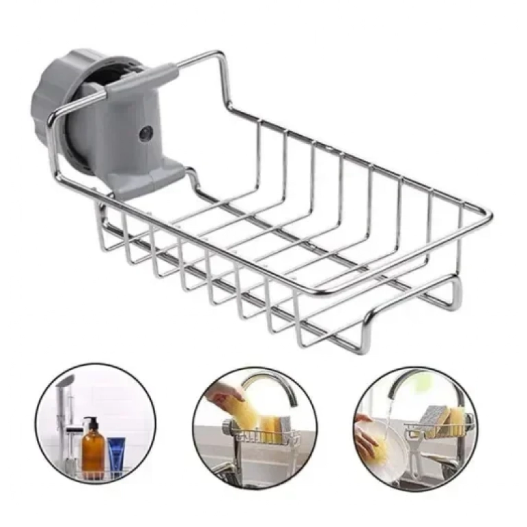 Μεταλλικό ράφι βρύσης για σφουγγάρι σε ασημί χρώμα