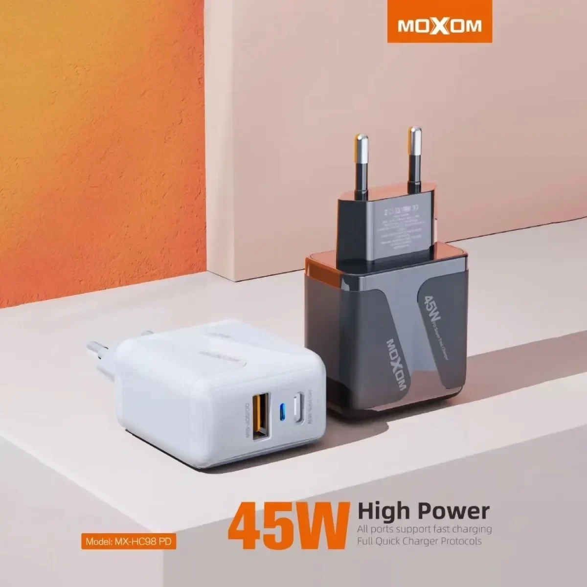 Moxom (MX-HC98) Φορτιστής Χωρίς Καλώδιο με Θύρα USB-A και USB-C 45W Power Delivery Μαύρος
