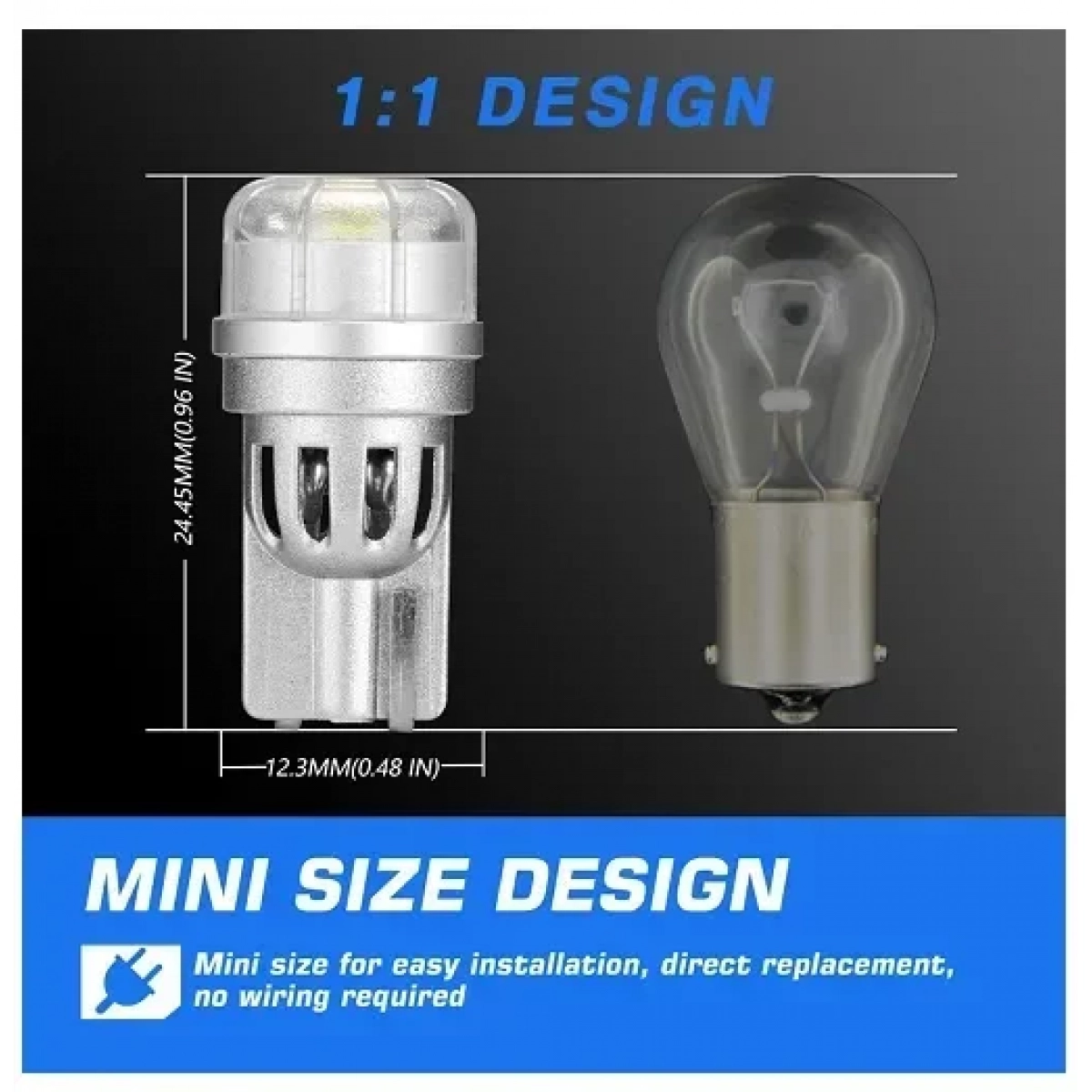 T10 LED 12V 3 SMD 3020 3W 188LM 6500K ψυχρό λευκό 2 τεμάχια A500 SL2 T10W NOVSIGHT - Image 2