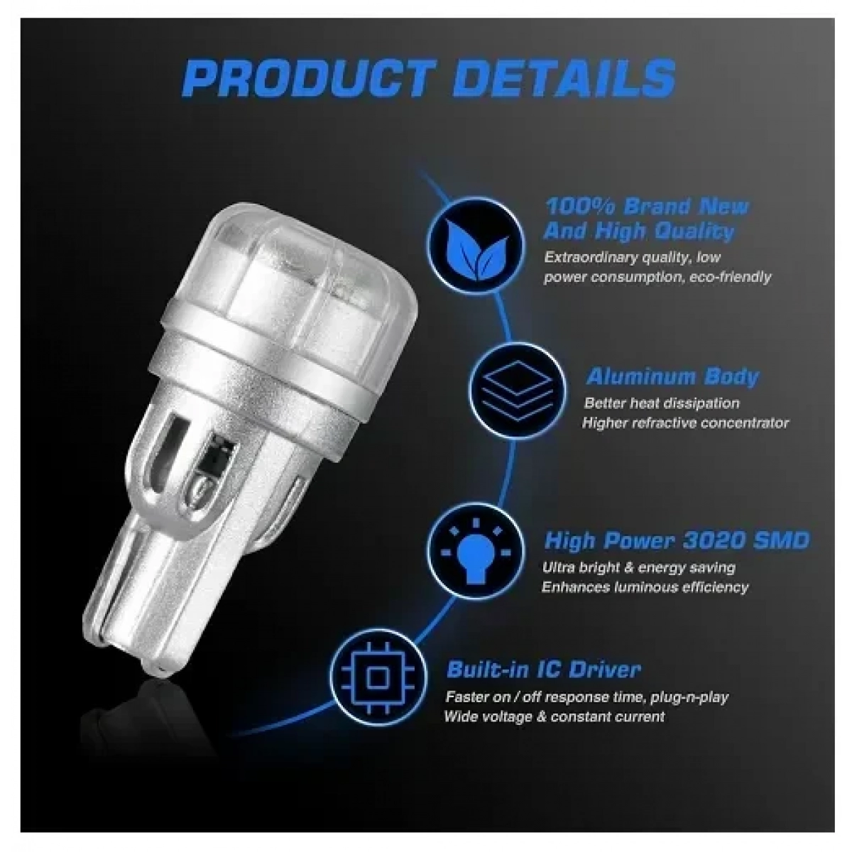 T10 LED 12V 3 SMD 3020 3W 188LM 6500K ψυχρό λευκό 2 τεμάχια A500 SL2 T10W NOVSIGHT - Image 3