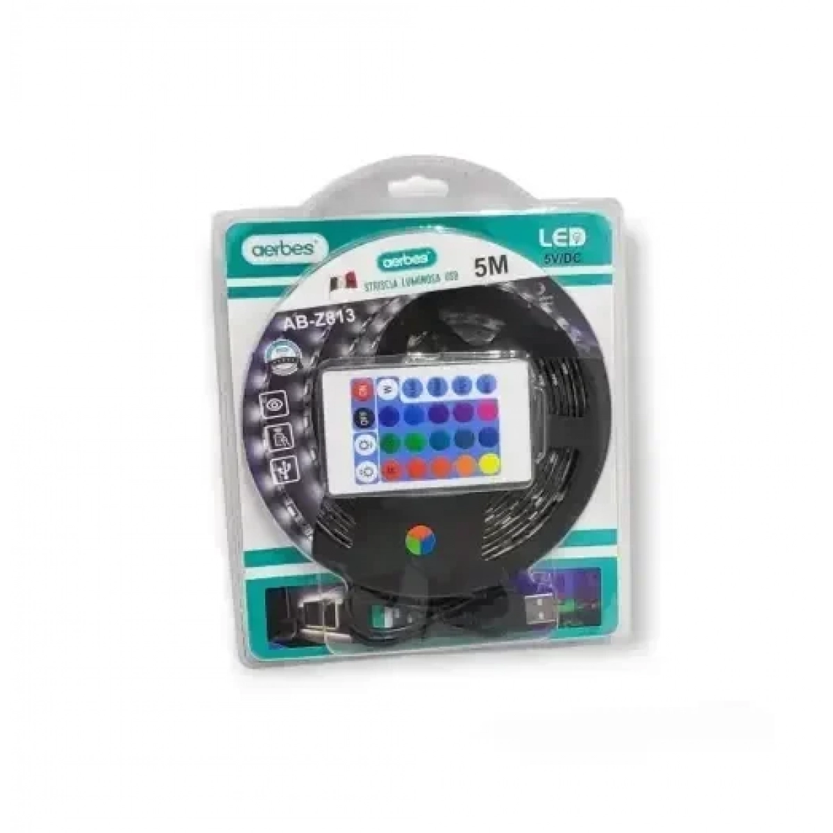 Ταινία LED τροφοδοσίας 5V RGB μήκους 5m με τηλεχειριστήριο Aerbes ΑΒ-Ζ813