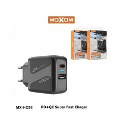 Moxom (MX-HC98) Φορτιστής Χωρίς Καλώδιο με Θύρα USB-A και USB-C 45W Power Delivery Μαύρος