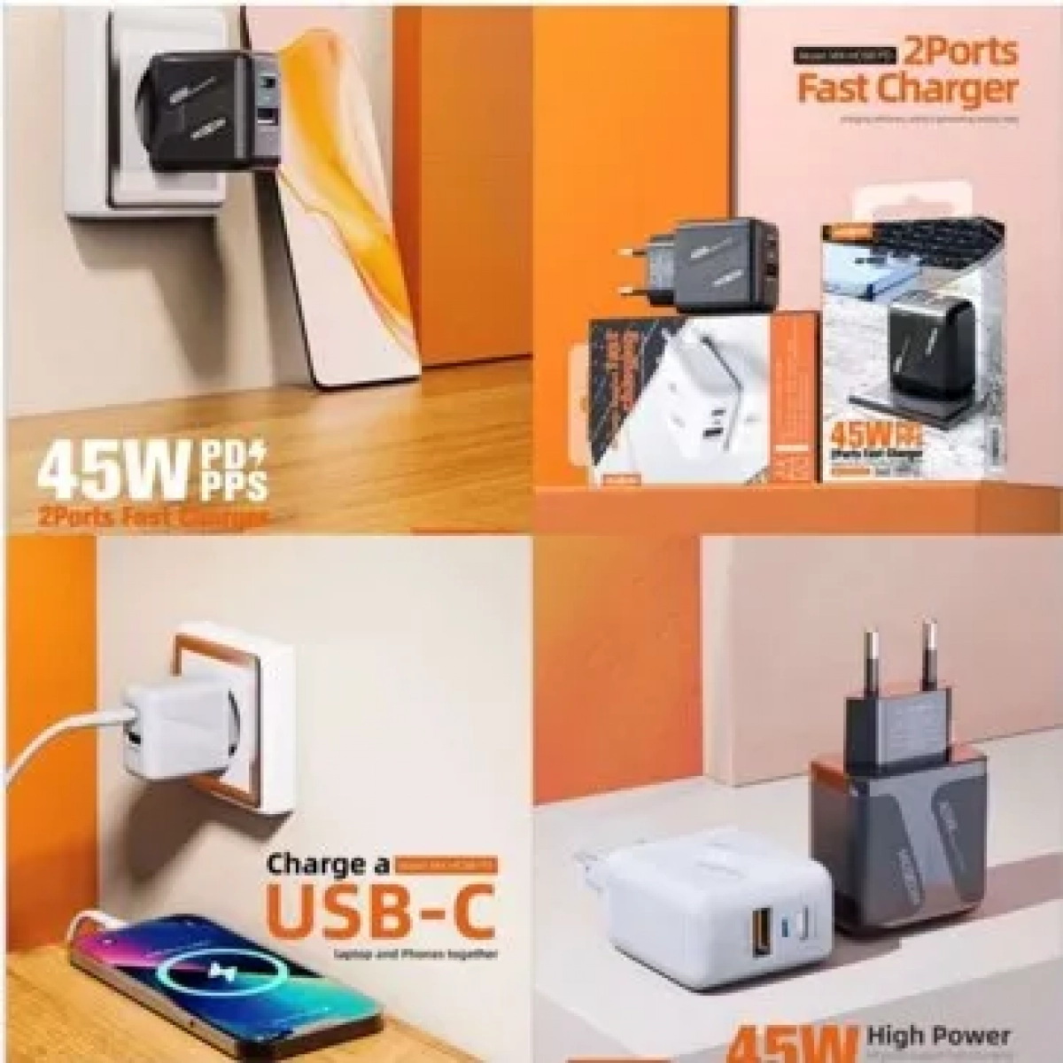 Moxom (MX-HC98) Φορτιστής Χωρίς Καλώδιο με Θύρα USB-A και USB-C 45W Power Delivery Μαύρος