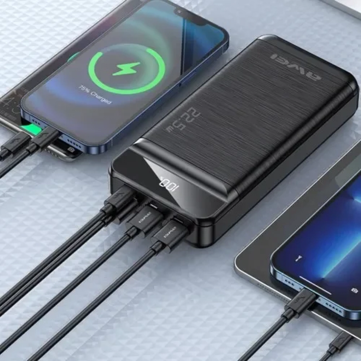 Power bank 30000mAh P140K 22.5W με ψηφιακή οθόνη Awei μαύρο