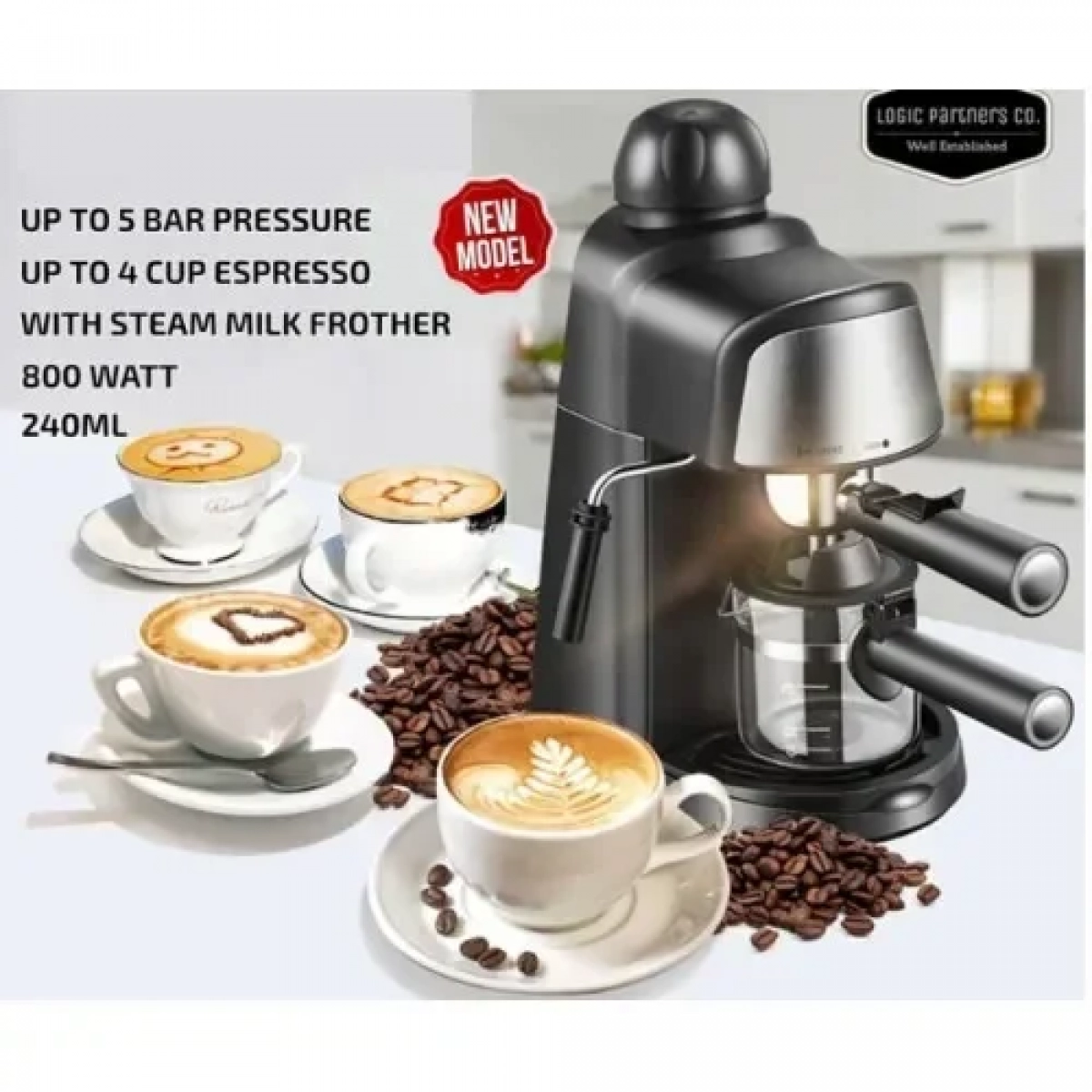 Ηλεκτρική μηχανή καφέ espresso 800W πίεσης 5bar για cappuccino Sokany SK-6810 μαύρη